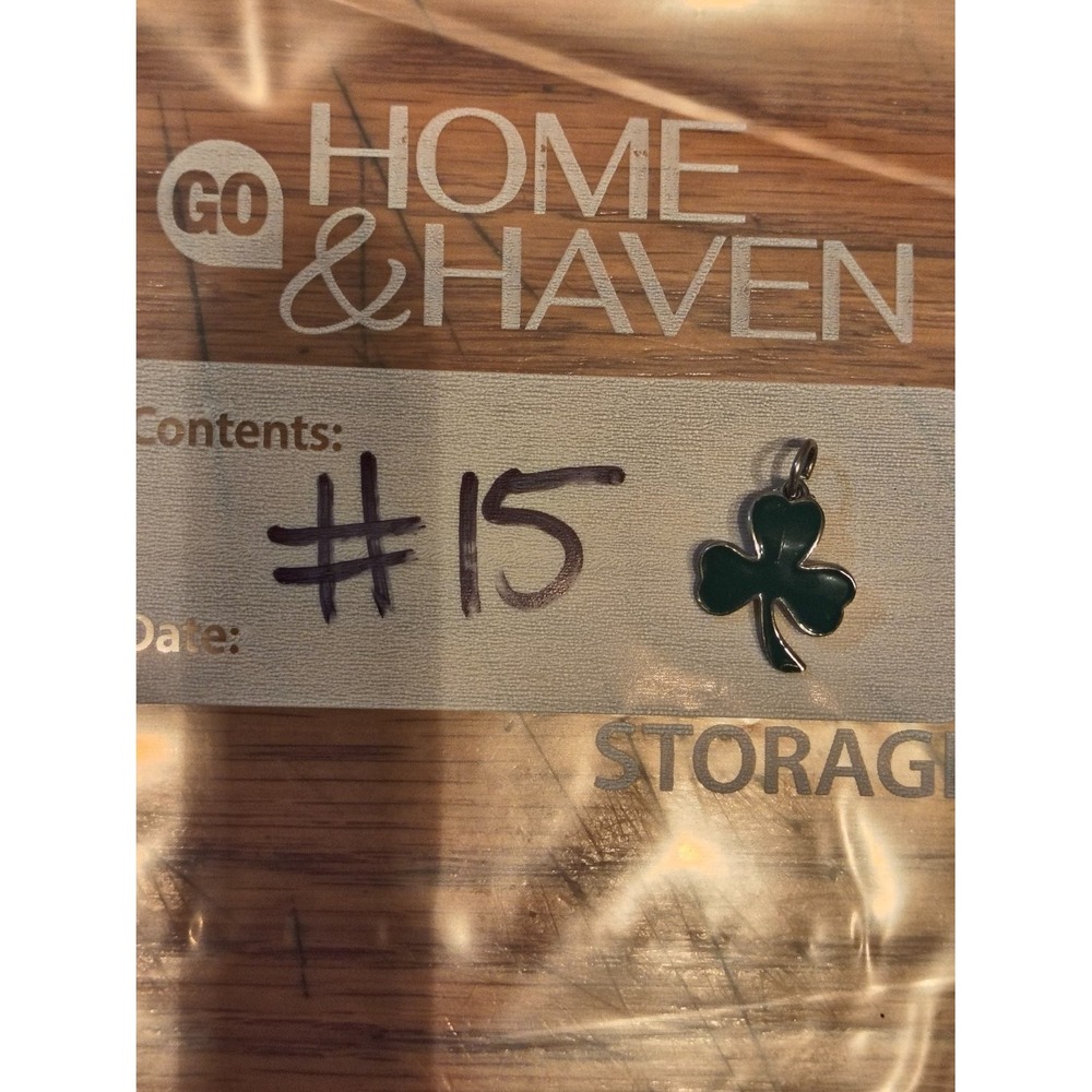 Vintage Green Enamel Shamrock Clover Charm Pendant Austria Stamped Silver Tone